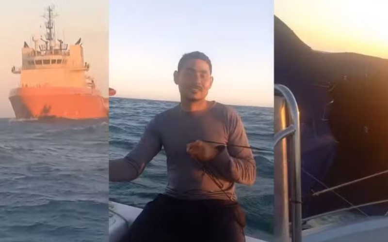 Maikel Araujo dos Santos e Ronald Menezes foram resgatados após cerca de 50 horas à deriva no mar após saírem para pescar em Anchieta, Espírito Santo — Foto: Reprodução