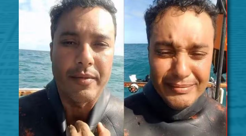 Maikel Araujo dos Santos gravou vídeo em alto mar para se despedir da família após ficar três dias à deriva em lancha próximo ao Porto do Açu — Foto: Reprodução