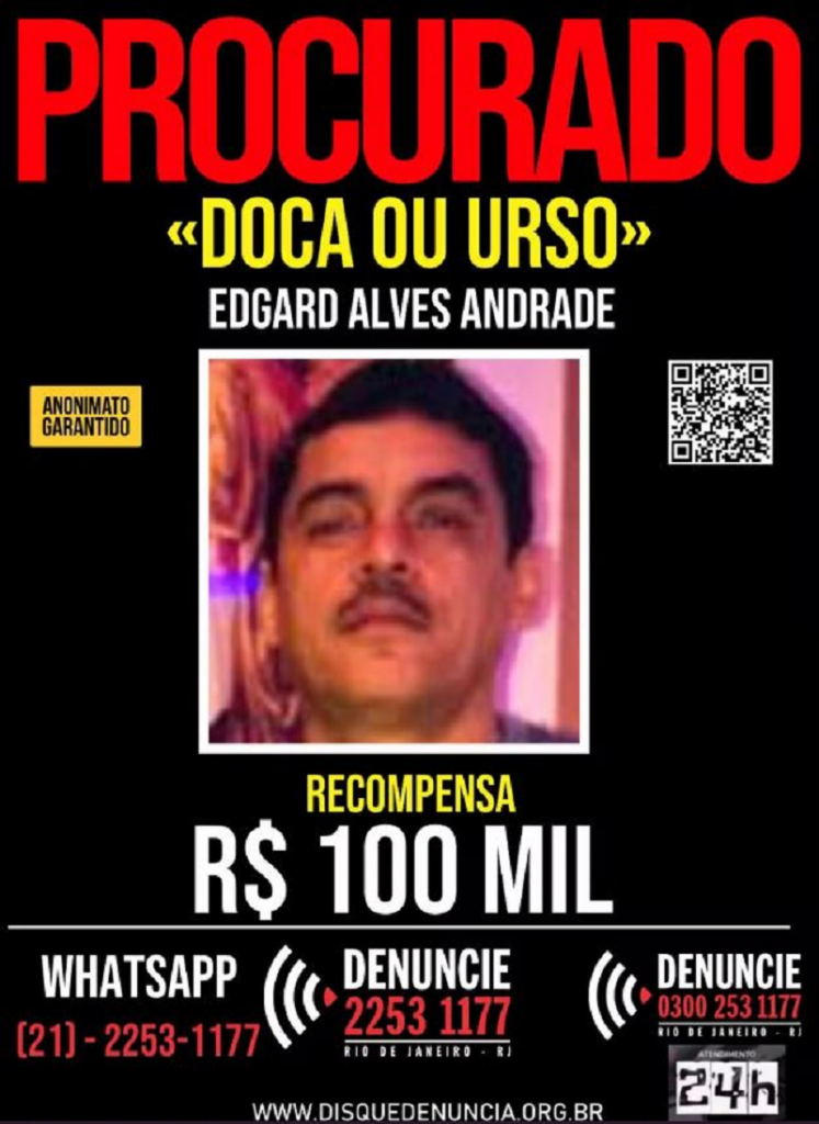 Disque Denúncia oferece uma recompensa de 100 mil pela captura de Doca — Foto: Divulgação